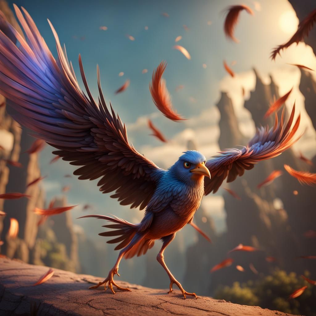 Cartoon Bird Scared Backing Away, Fantasy Art