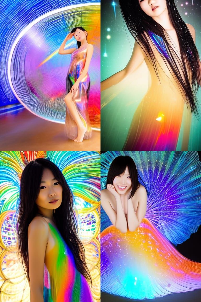 Nebula Dress on Japanese Woman in Holographic Glass