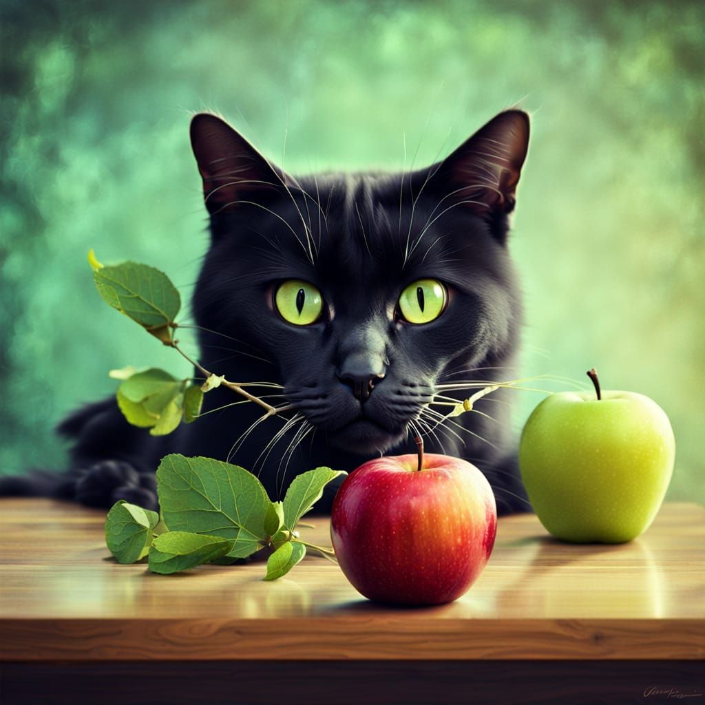 Fantasy Apple Cat in Whimsical Vintage Home