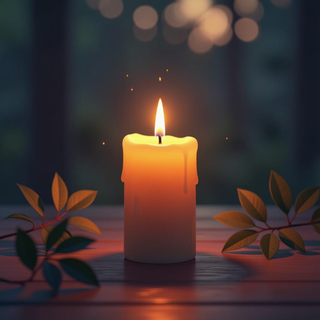 Flickering Candle Casting Warm Shadows in Painterly Style