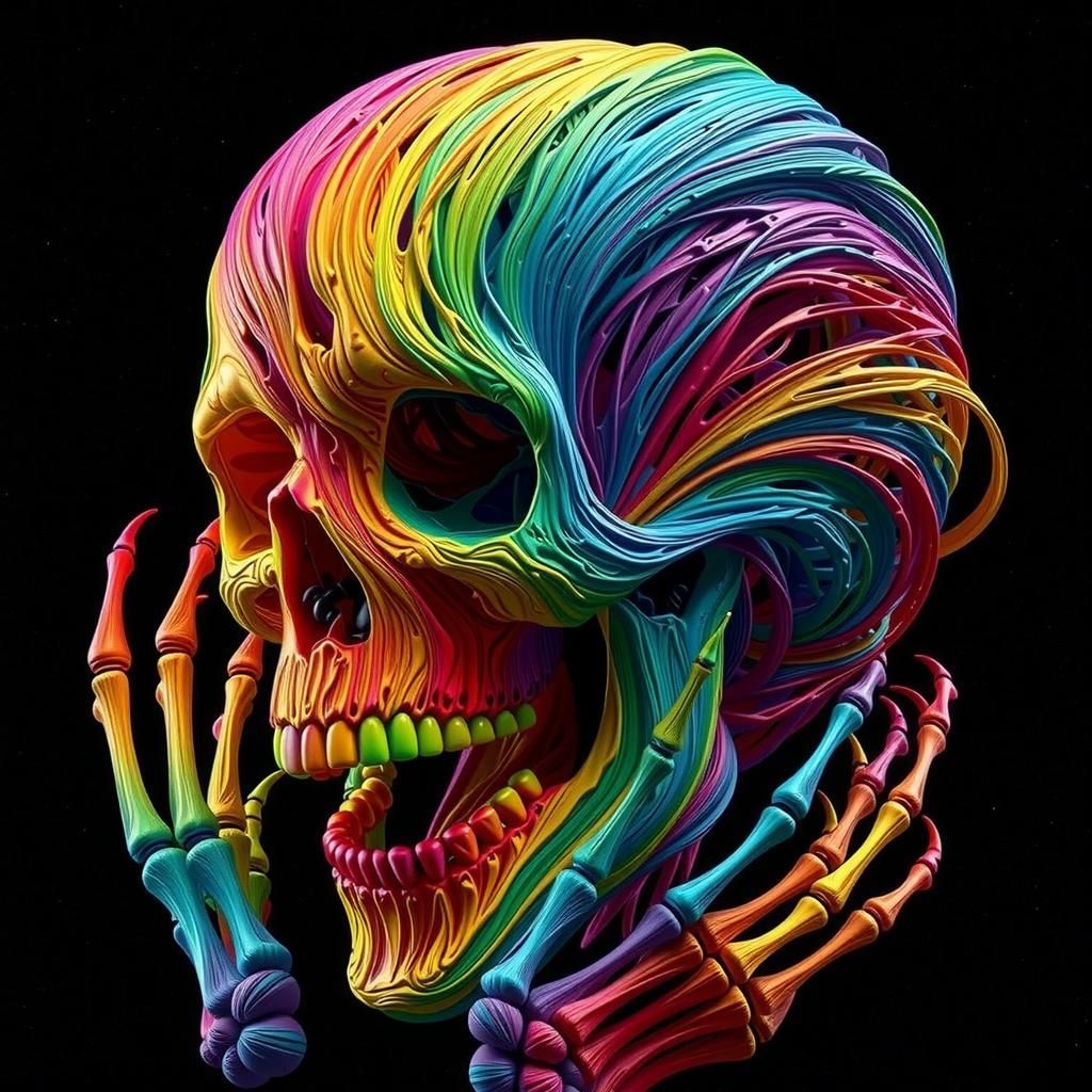 Hyperrealistic Rainbow Skeletor in 4D, Top View