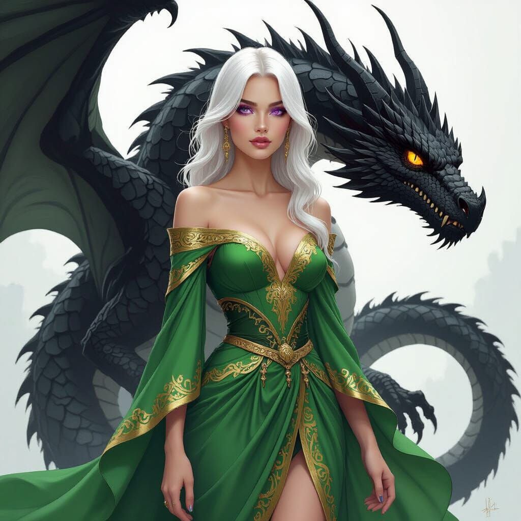 Woman and Dragon in Digital Art Style