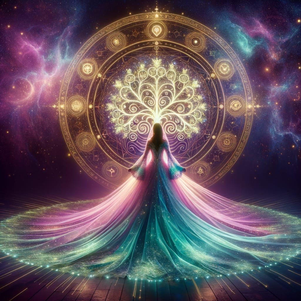 Luminescent Gown and Golden Tree of Life in Galaxy