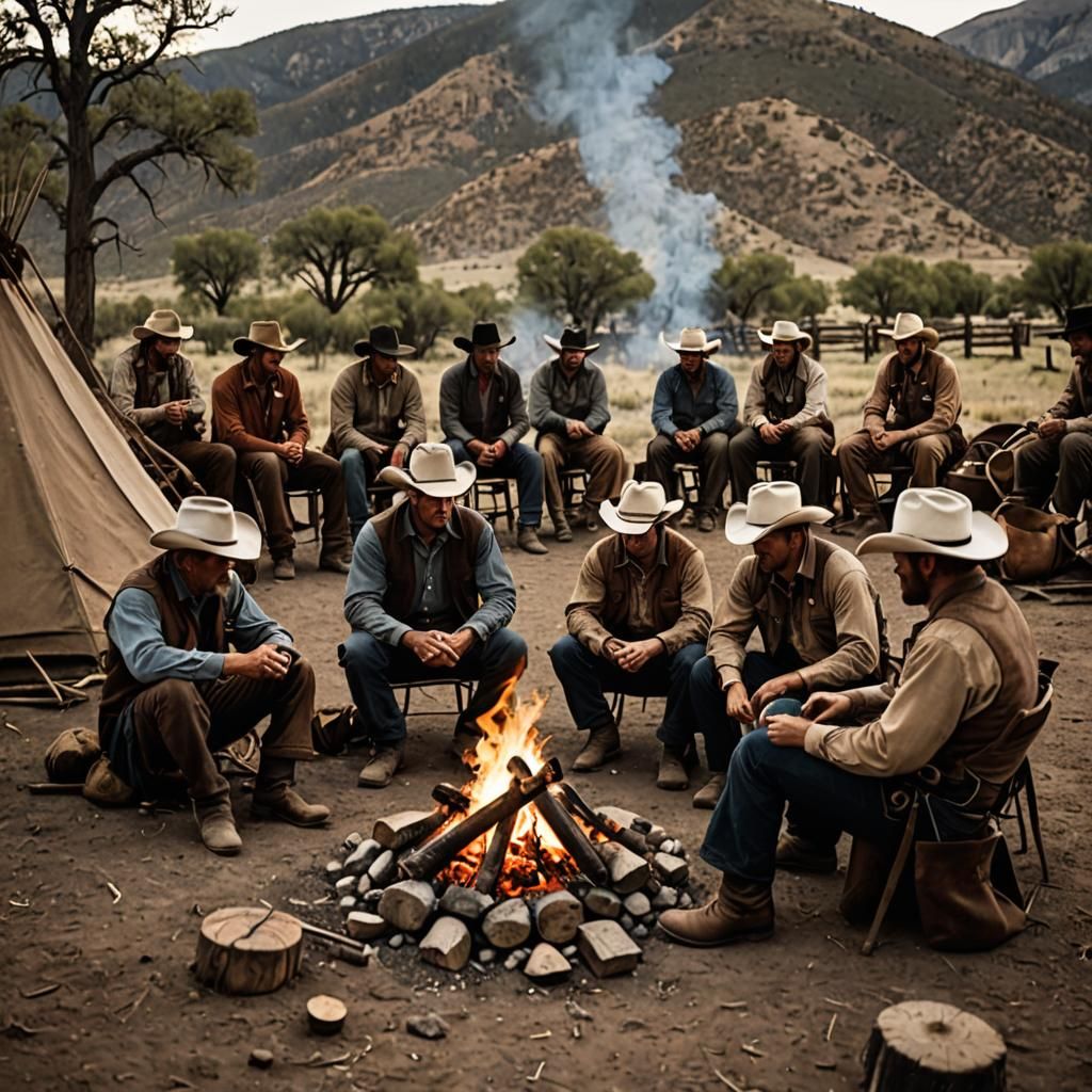 Cowboys Gather 'Round Campfire in the Wild West