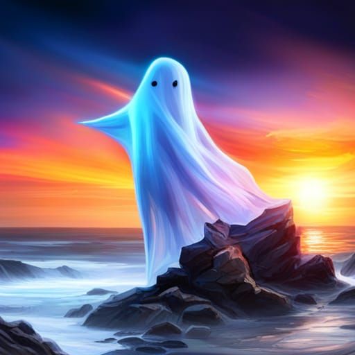 Translucent Blue Ghost on Beach in Sci-Fi Lighting