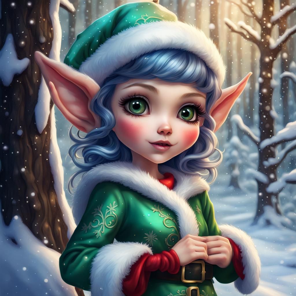 Cute Christmas Elf in Winter Wonderland