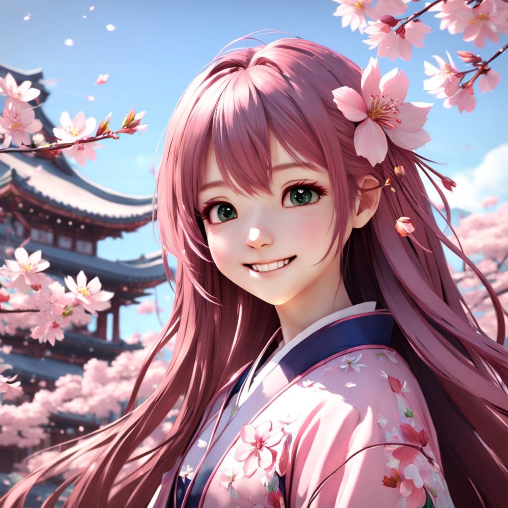 Ethereal Sakura Maiden in Whispers of Wind