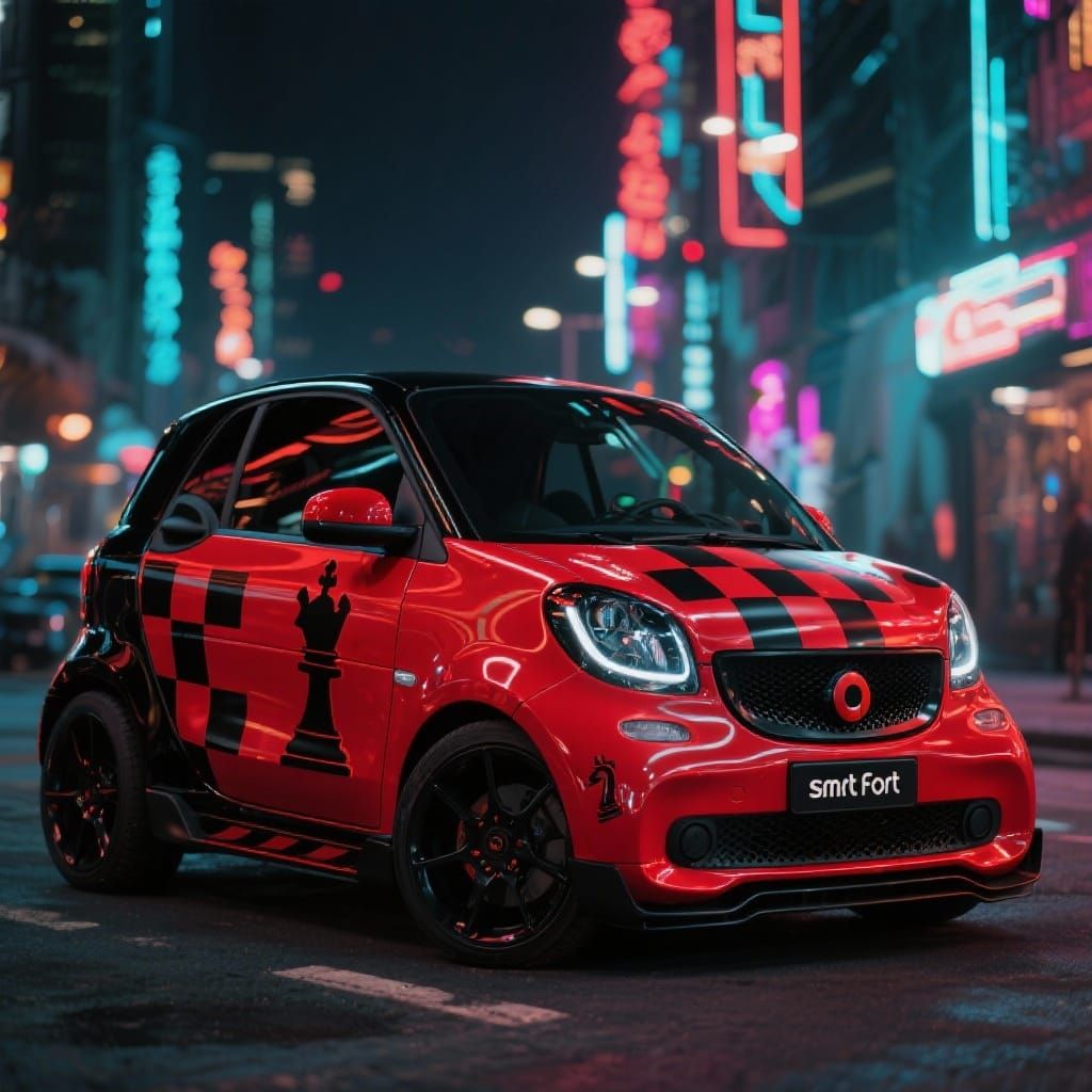 Customized Smart Car with Chess Design in Neon City