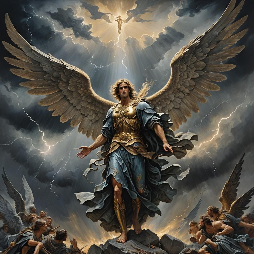 Epic Angel Battle in Baroque Oil Painting