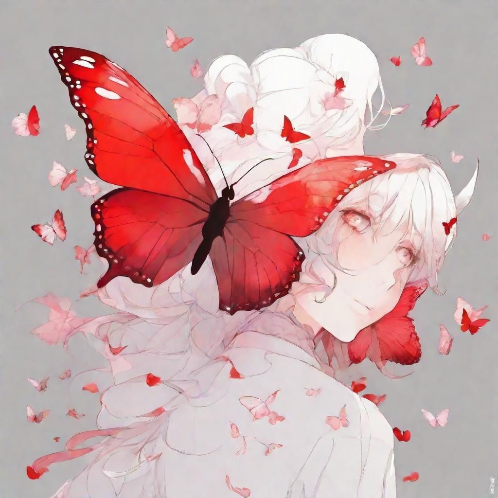 Red Butterflies in Anime Style