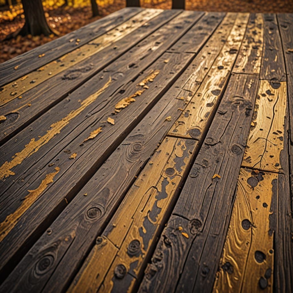 Rustic Wooden Picnic Table in Golden Hour Lighting