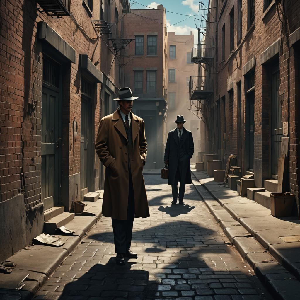 Film Noir Detective in Surreal Alleyway
