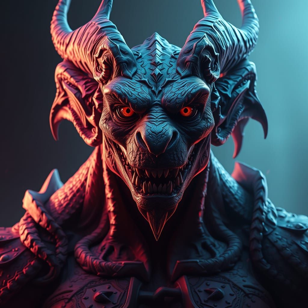 Gargoyle Portrait in Vibrant Triadic Colors