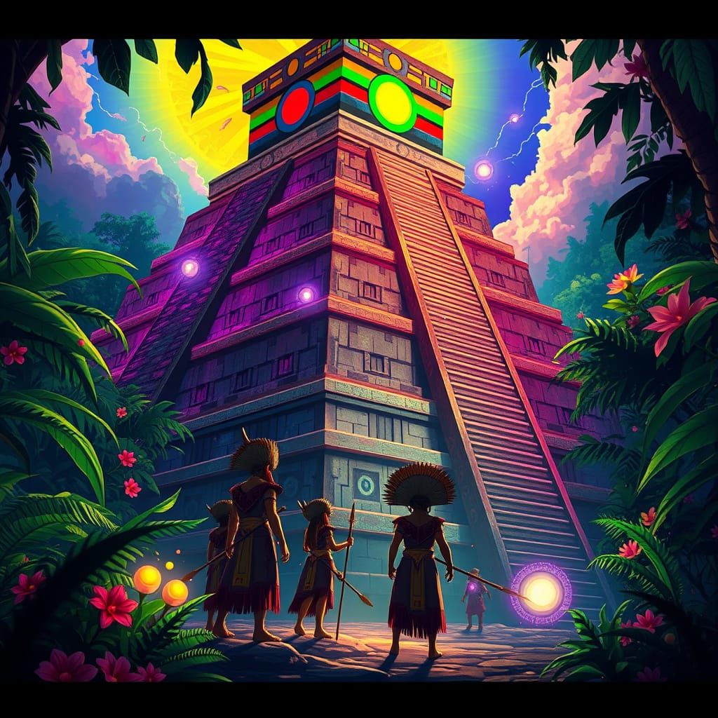 Ethereal Mayan-Aztec Pyramid Radiates Aura Amidst Jungle