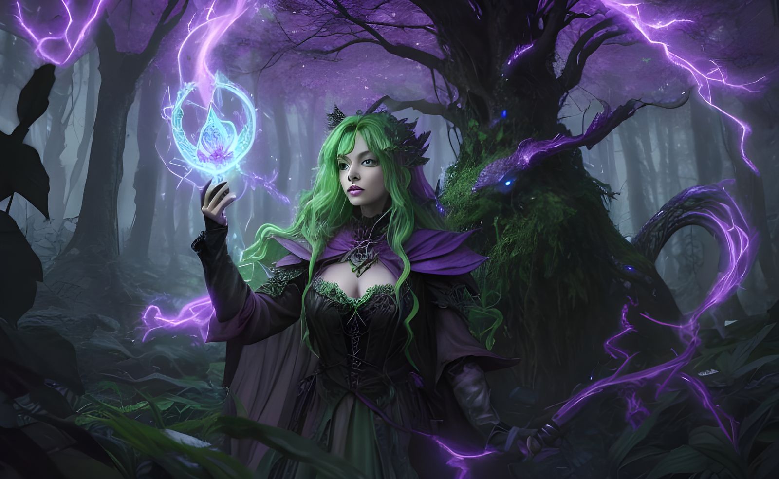 Enchanting Sorcerer in Goblincore Forest with Celtic Magic