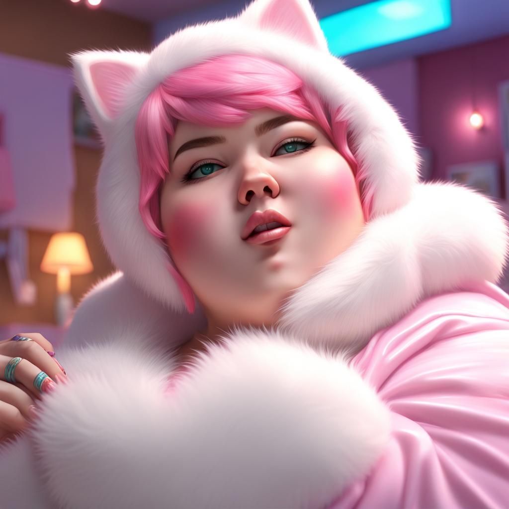 Happy Pastel Punk Woman in Cat Cosplay