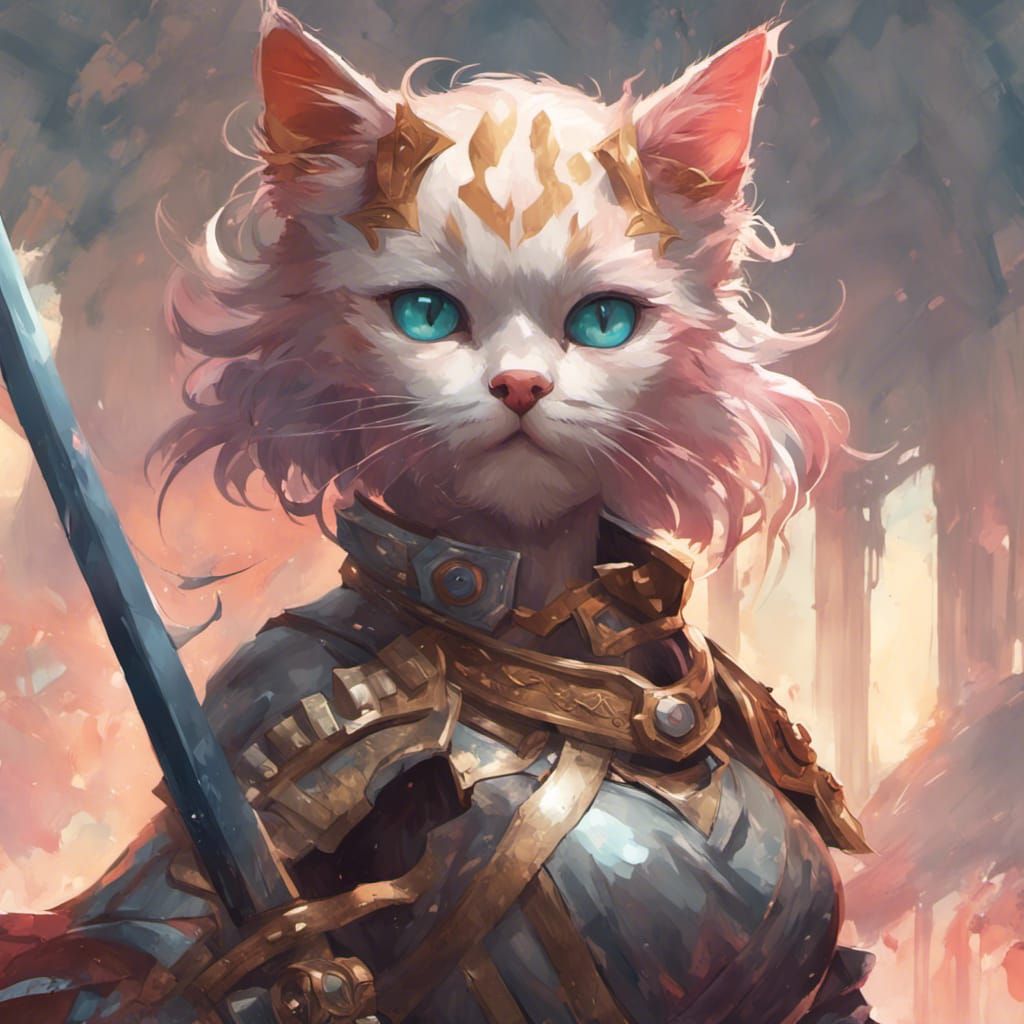 Kitten Warrior Portrait in Isekai World
