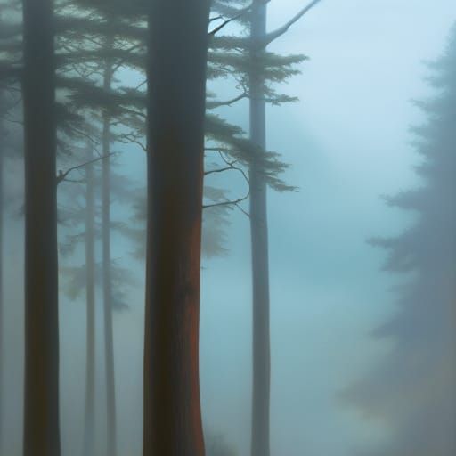 Luminist Forest in Mist with Cinematic Lighting