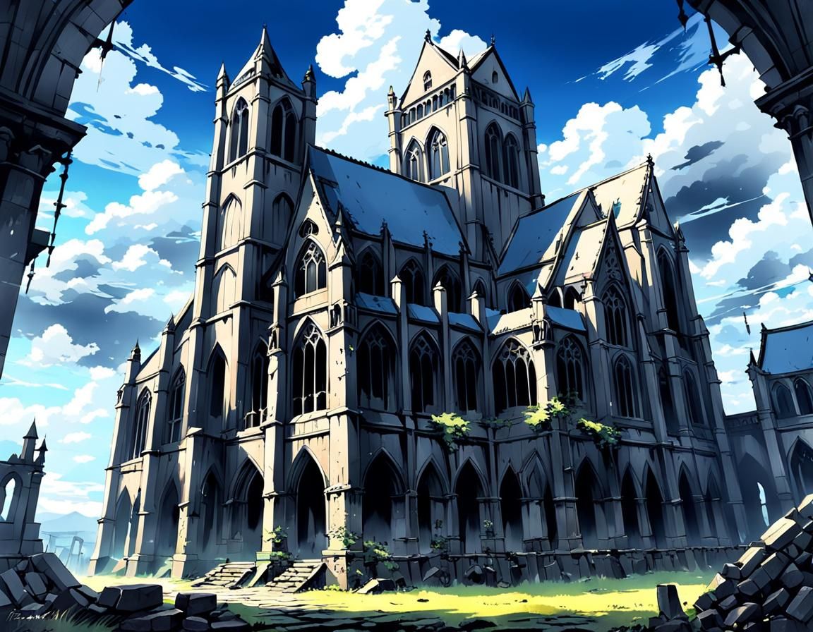 gothic_architecture, scenery, ruins, fantasy, cloudy_sky by ...