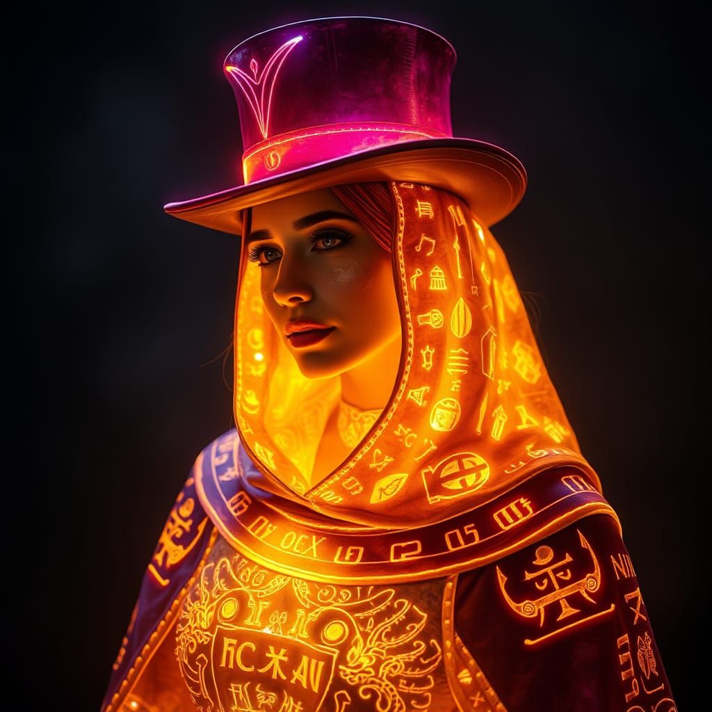 Prismatic Woman with Glowing Energy Cloak