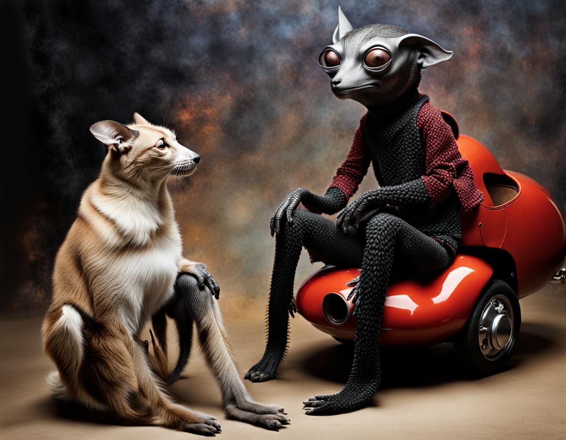 Surreal Restaurant Scene with Beautiful Aliens