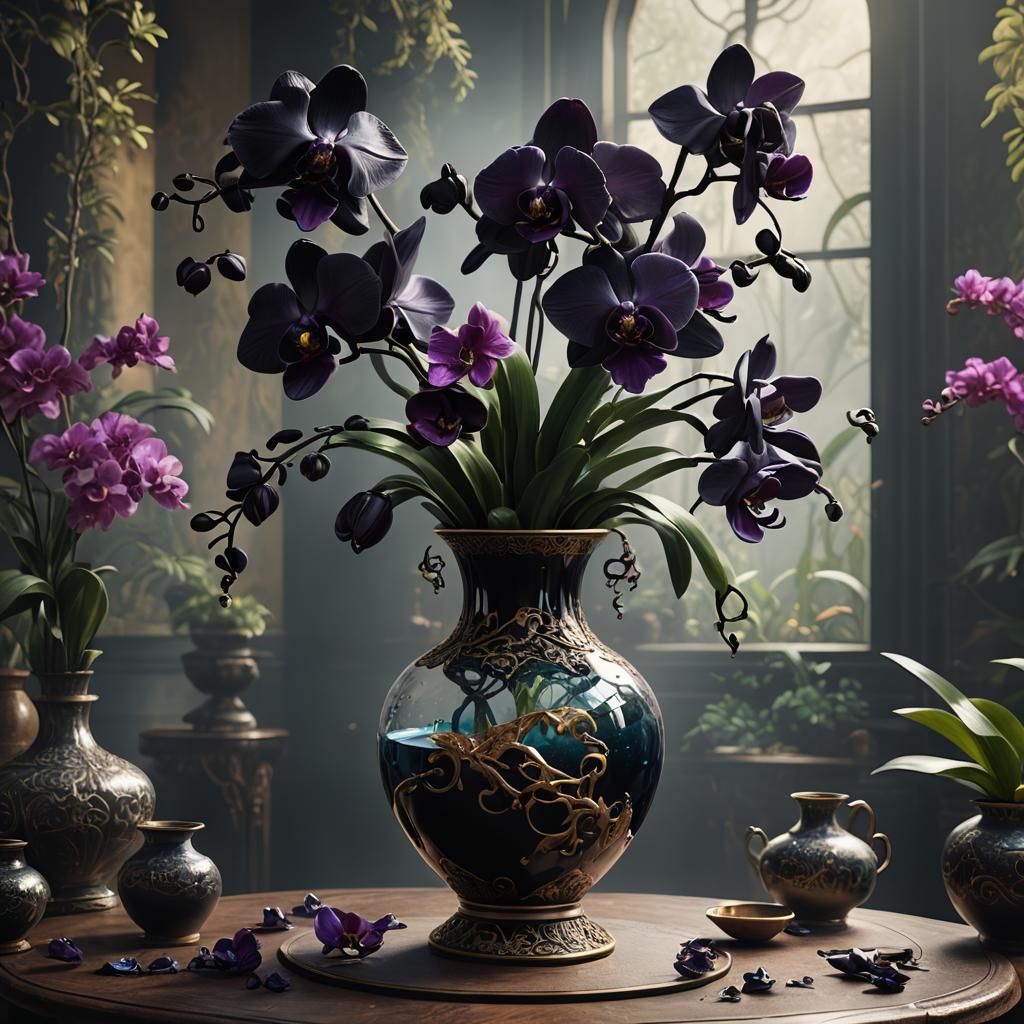 Fantastical Black Orchids Matte Painting