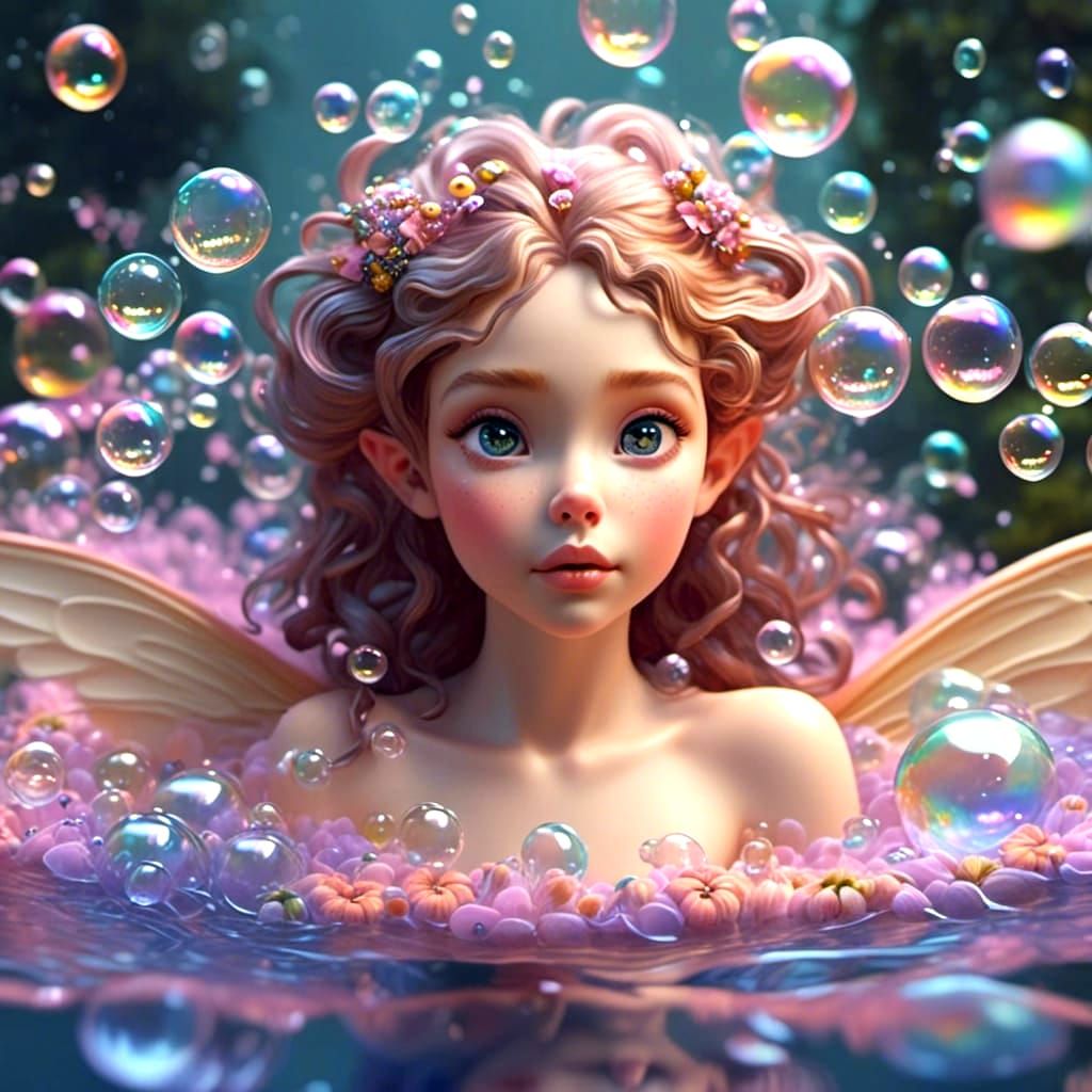 Chibi Fairy Relaxing in Bubble Bath