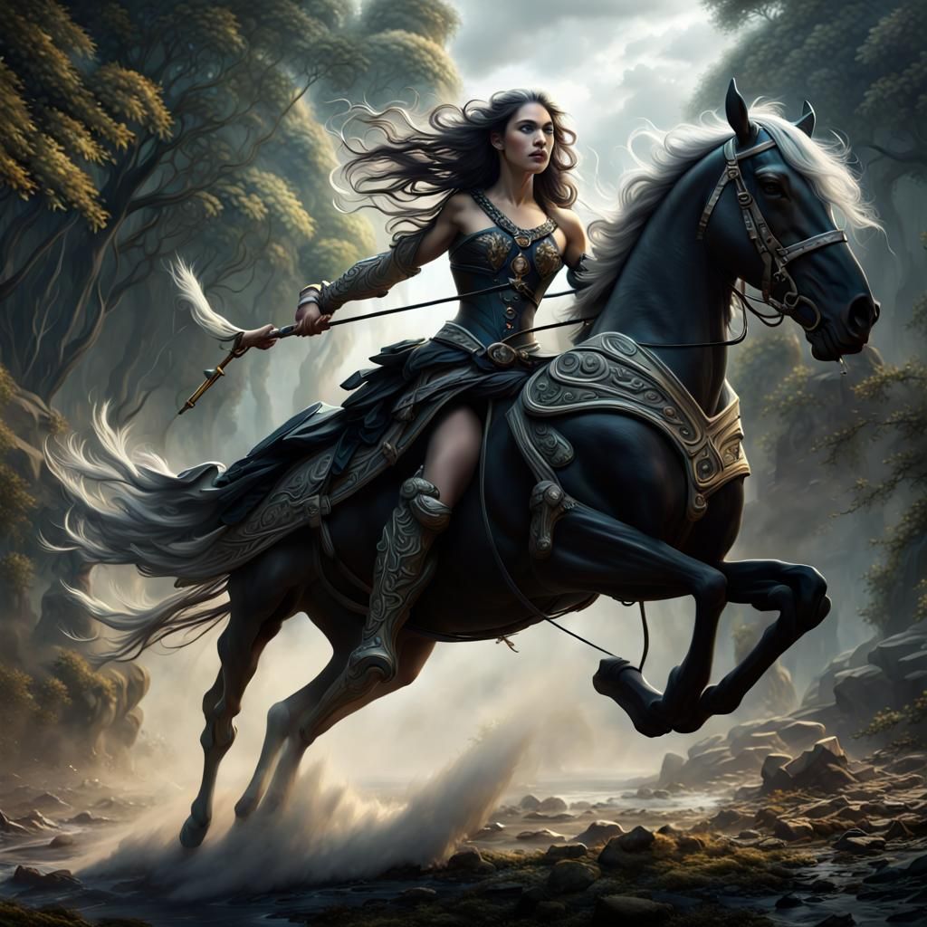 Amazon Warrior on White Horse, Digital Art