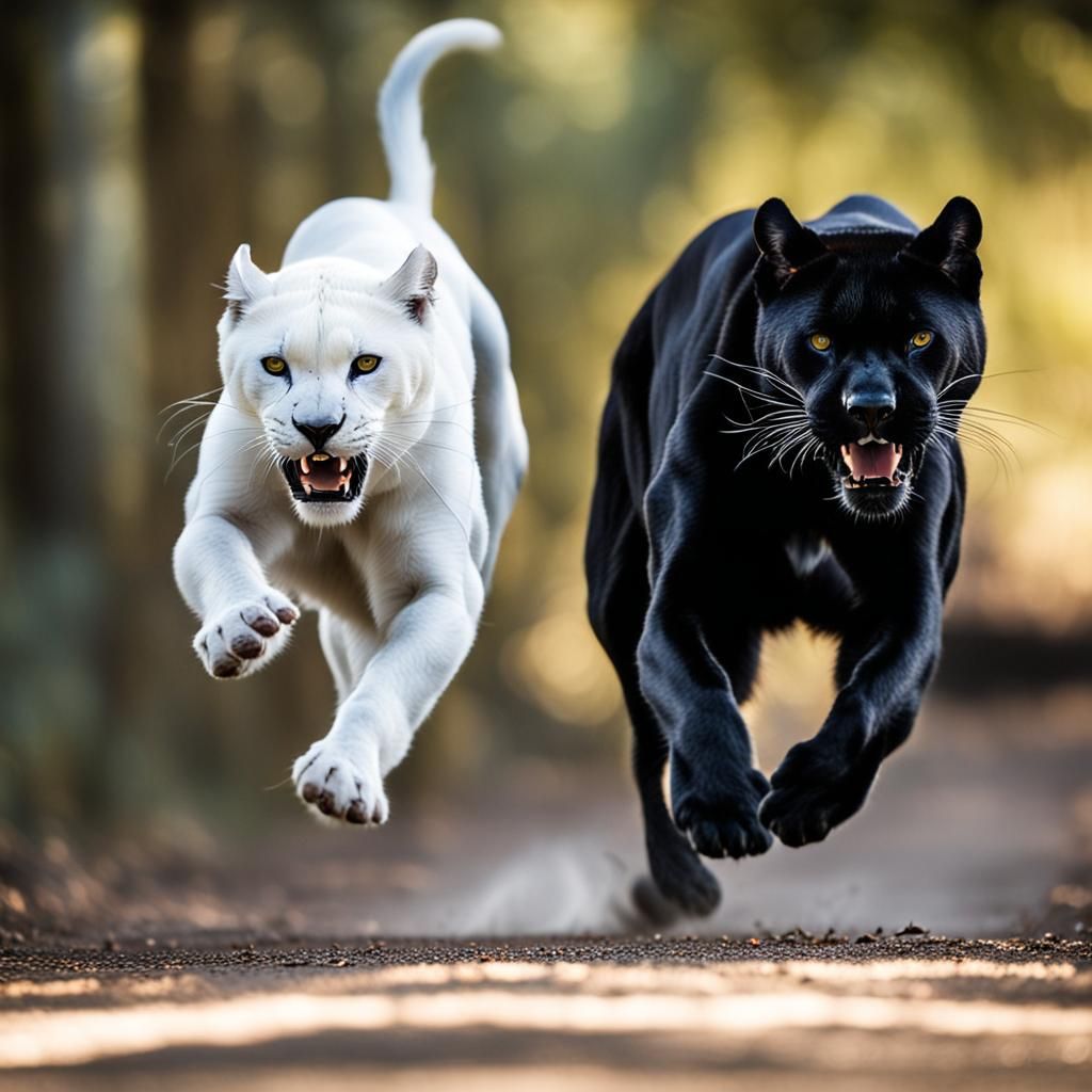 White Panther and Black Panther Running Together