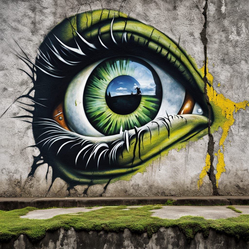 Massive Watchful Eye Street Art Illusion on Urban Wall