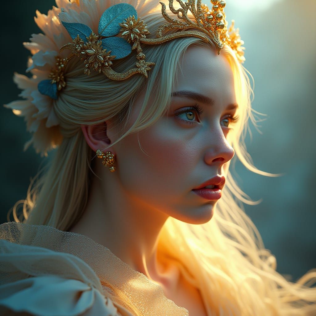 Ethereal Girl with Luminous Skin, Digital Art