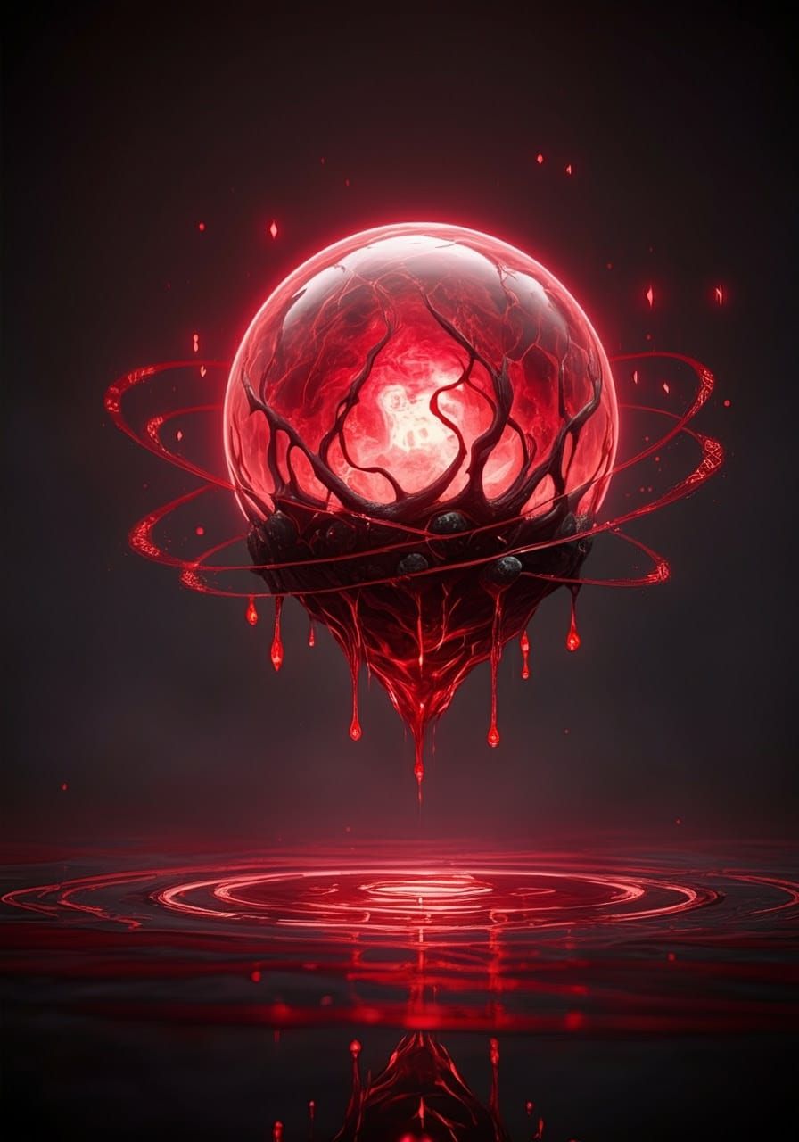 Glowing Crimson Orb in Ethereal Light