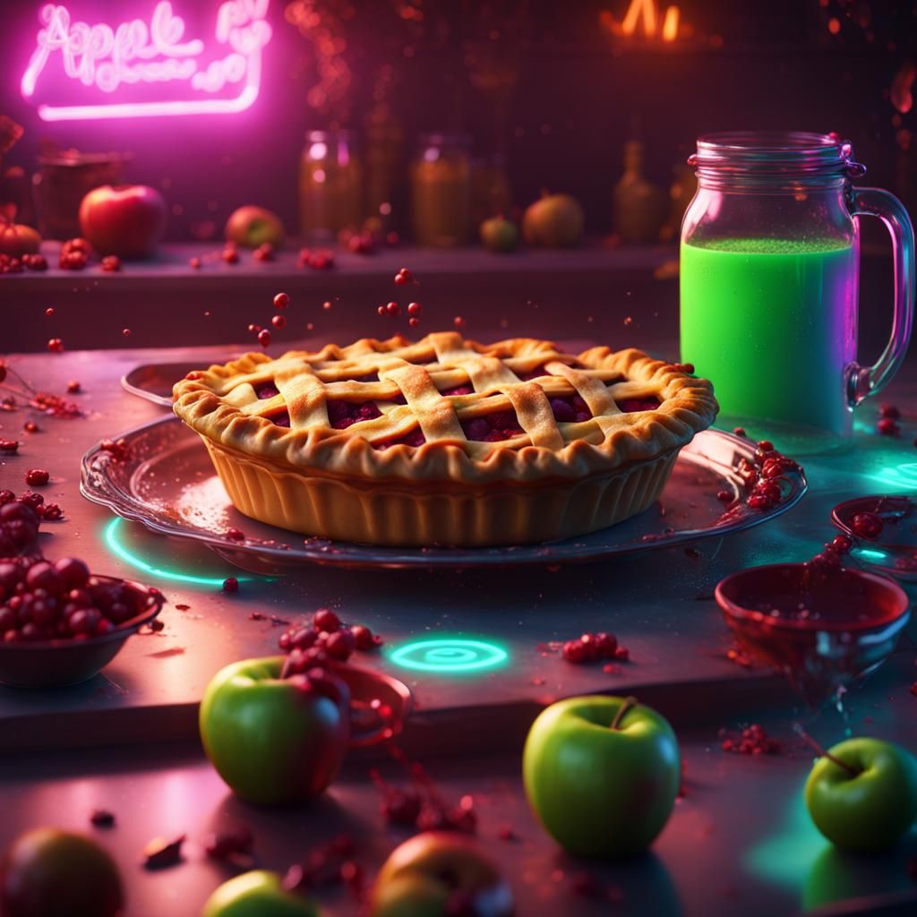 Neon Apple Pie: Detailed Digital Concept Art