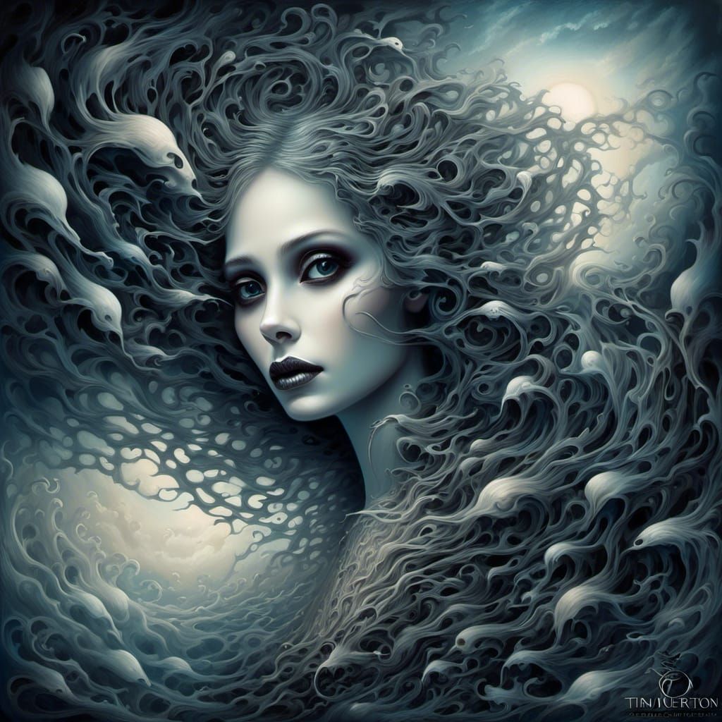 Surreal Gothic Portrait of Woman in Two Worlds