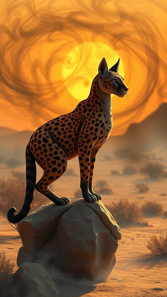 Golden Caracal in Desert Oasis, Inspired by Wildlife and Con...