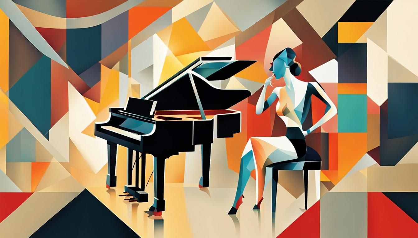 Abstract Piano Player in Cubist Art Deco Style