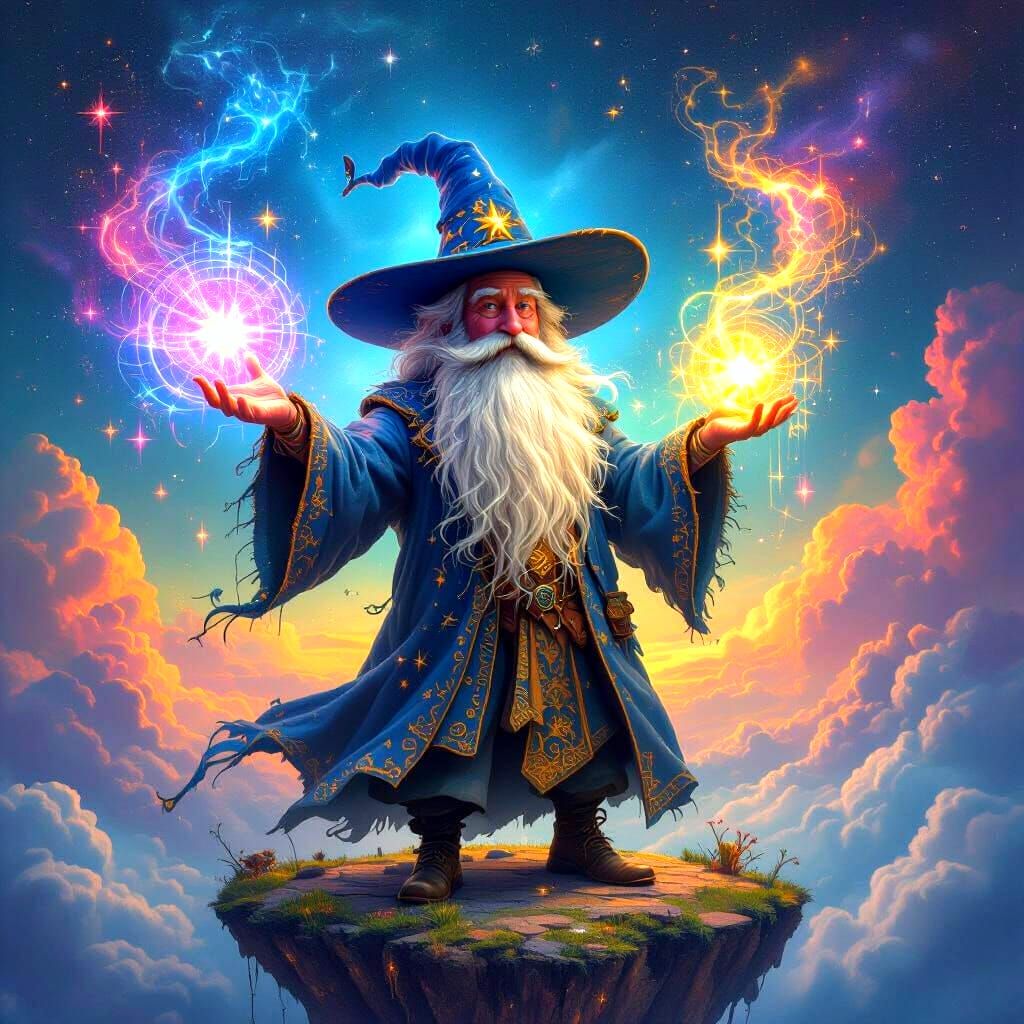 Whimsical Wizard Conjuring Astral Circuits