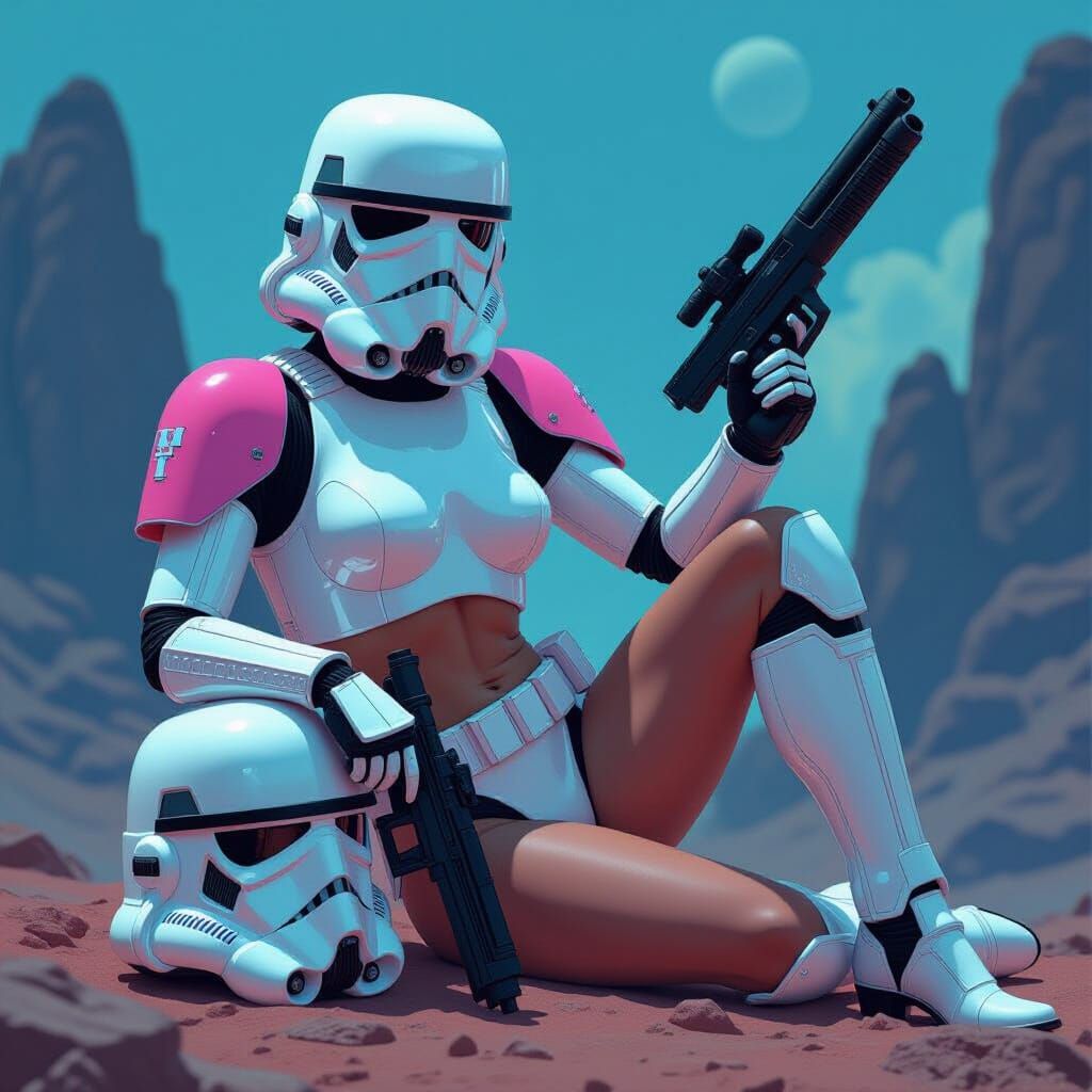 Futuristic Stormtrooper in Bikini Armor with Neon Accents