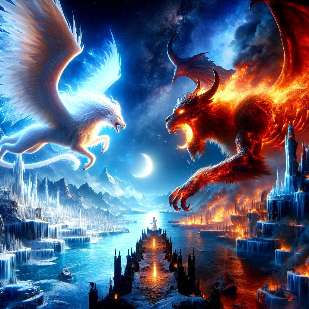 Ice Dragon vs Fire Lion in Icy Kingdom