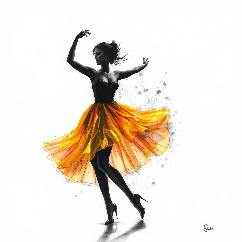 Fluorescent Dress Dancer in Charcoal Silhouette