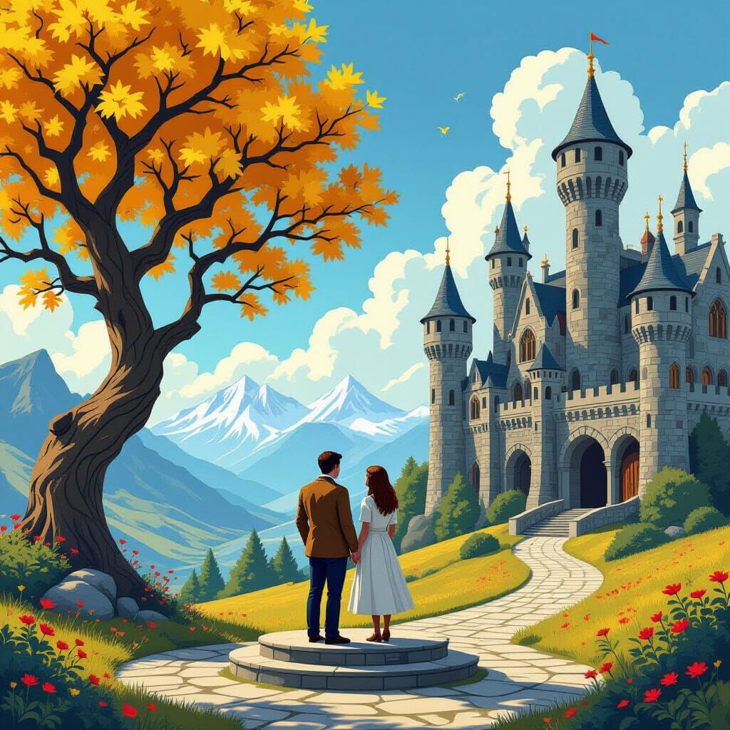 Couple in Serene Landscape Digital Art