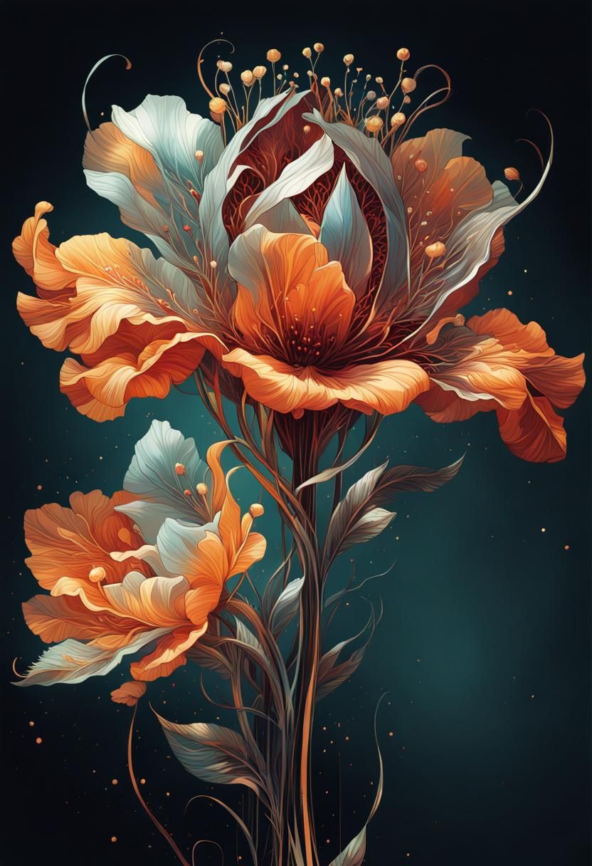 Retro Flower Illustration in Digital Painting Style