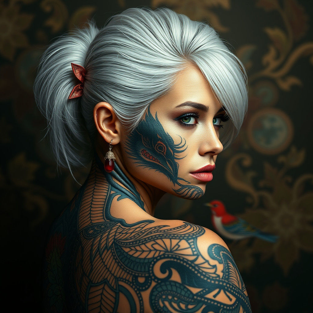 Dragon Tattooed Blonde in Hyperrealistic Splash Art Style