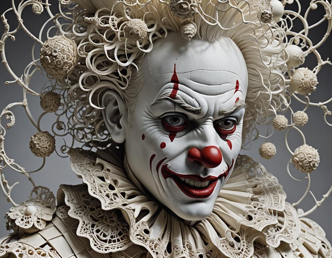Intricate White Clown Portrait in Herrera Style