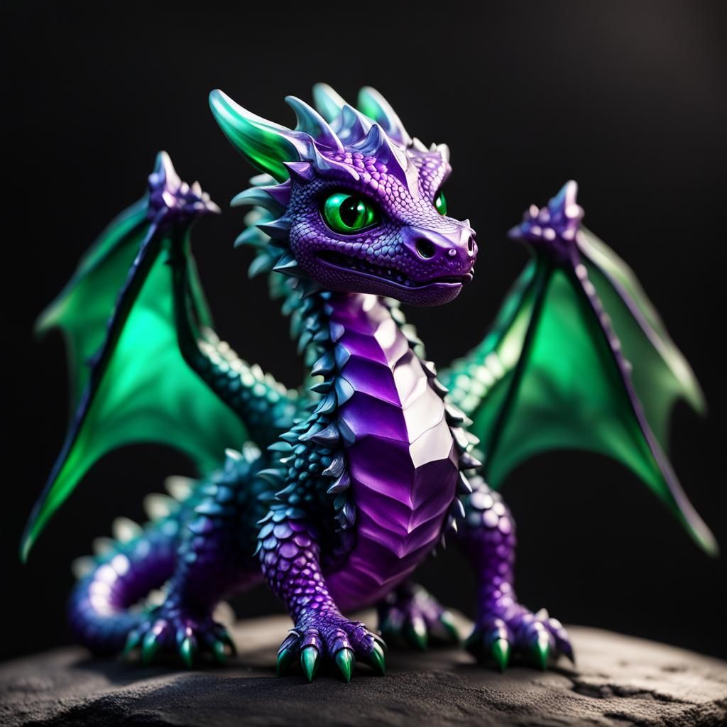 Cute Chibi Emerald Dragon on Stone