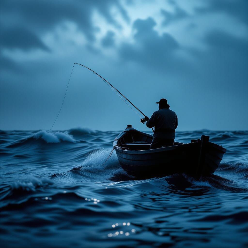Lone Fisherman in Stormy Seas