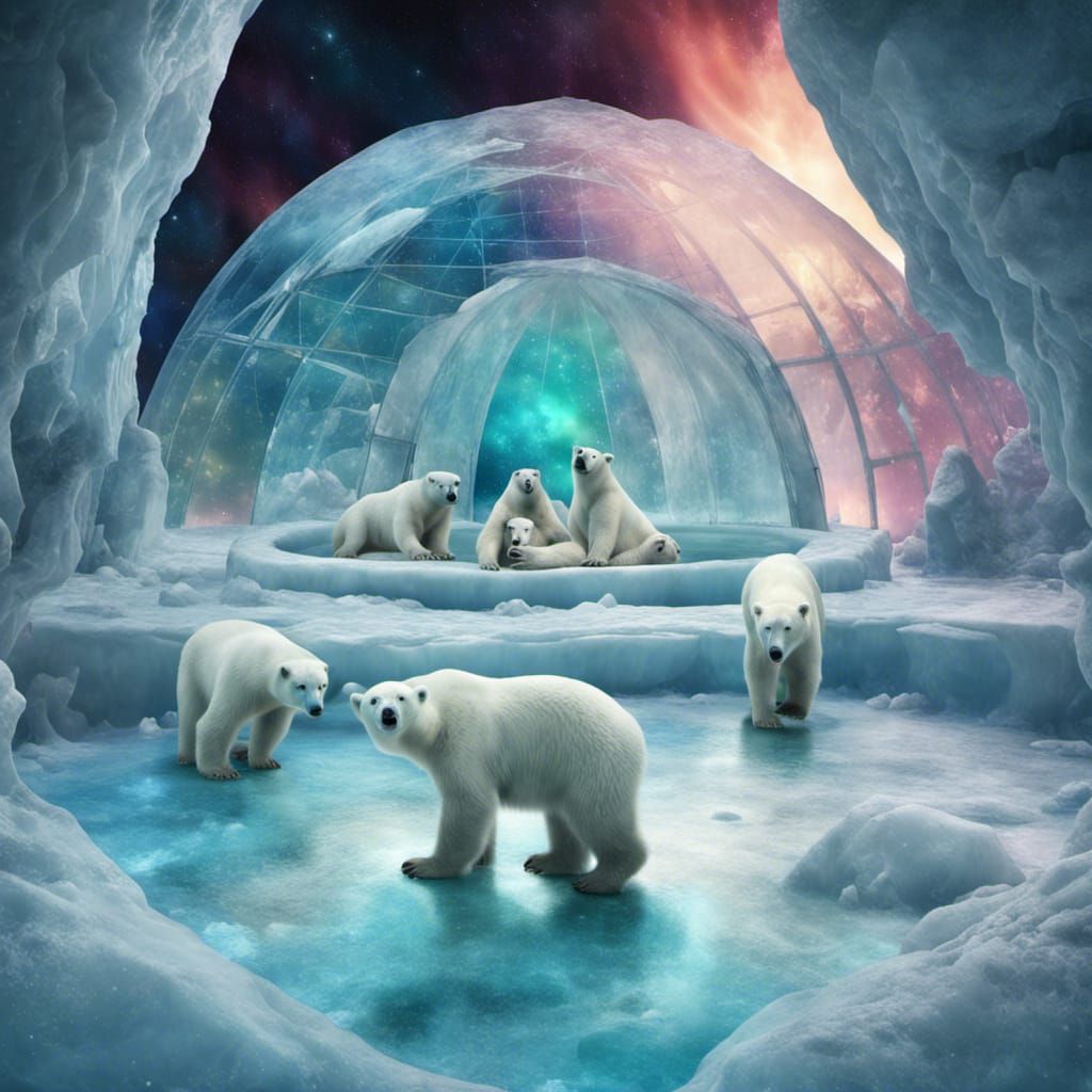 Polar Bears Disco Under Astral Northern Lights
