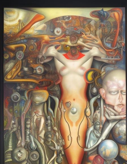 Surrealist Self-Portrait Reflecting Figure in Sunglasses