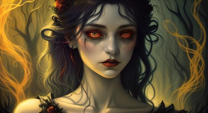 Vampires Embrace in Eerie Gothic Forest