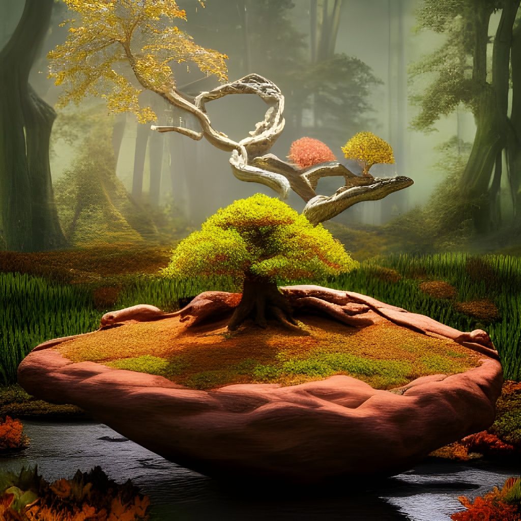 Terrarium Bonsai on Cliff: Sci-Fi Digital Art